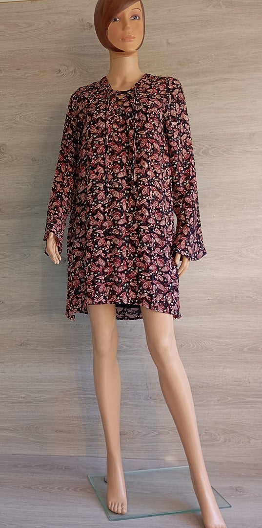 Robe courte - manches longues - Amichi Essentials - S - bordeau/multicolore - Neuf - viscose