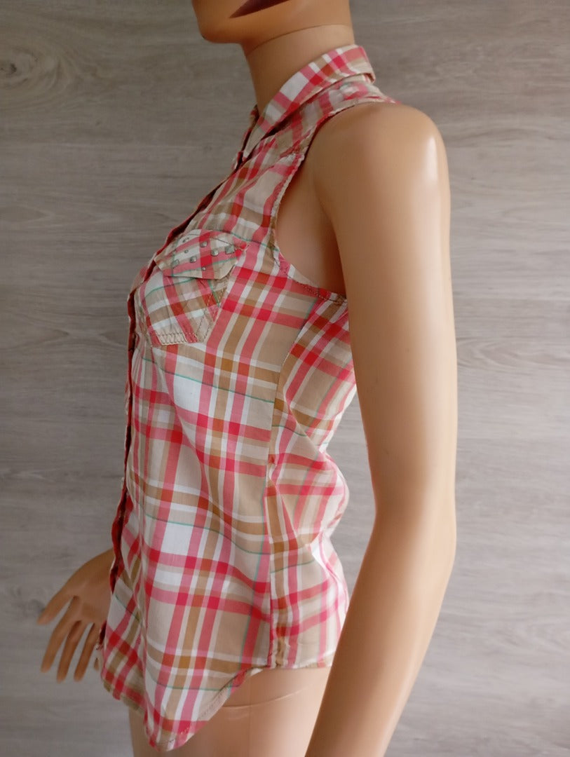 Jolie chemise sans manches Bershka taille Xs - Rose/multicolore - Neuf avec étiquette - 100% coton