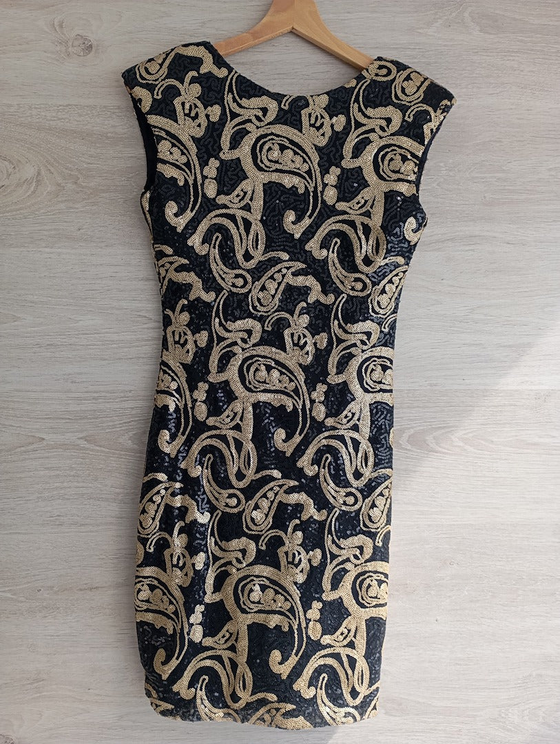 Robe de soirée dos nu noir & doré — Soky & Soka — Taille M — Très bon état