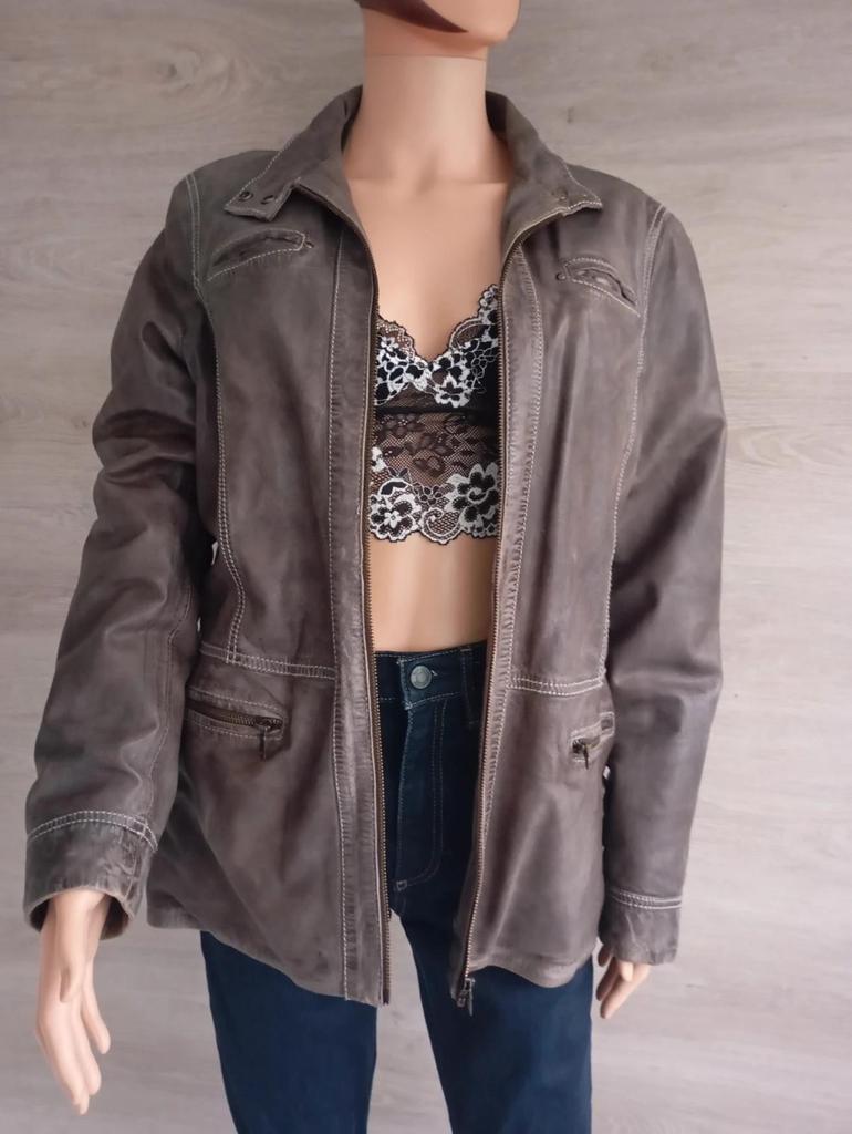 Jolie veste femme - en cuir véritable - Mcs - beige sable - style vintage américain - taille L/xl