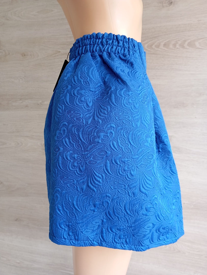 Superbe mini jupe avec relief floral - Romwe - taille S - Bleu - Neuf avec étiquette