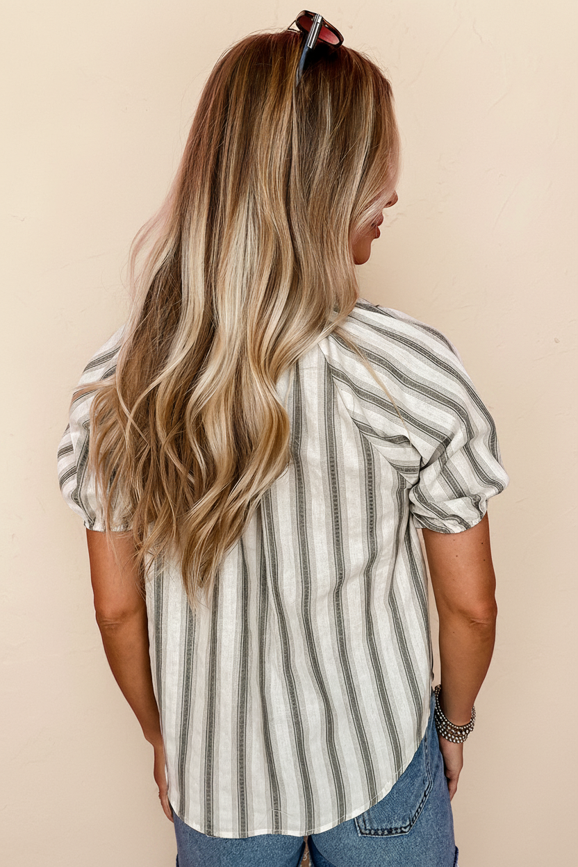Blouse rayures fond beige - photo 2