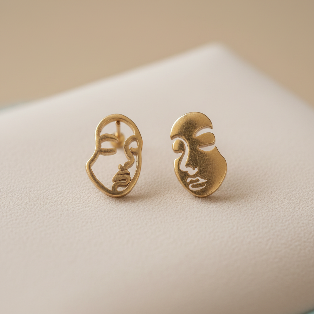 Boucles d'oreilles asymétriques - une creuse, une pleine