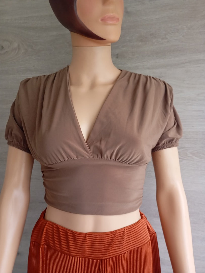 Crop top manches courtes marron taille S - Happiness - neuf