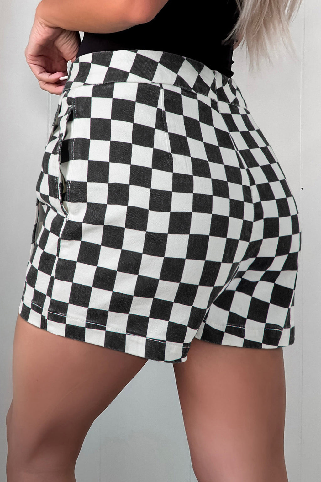 Short en jean à carreaux — Noir & Blanc