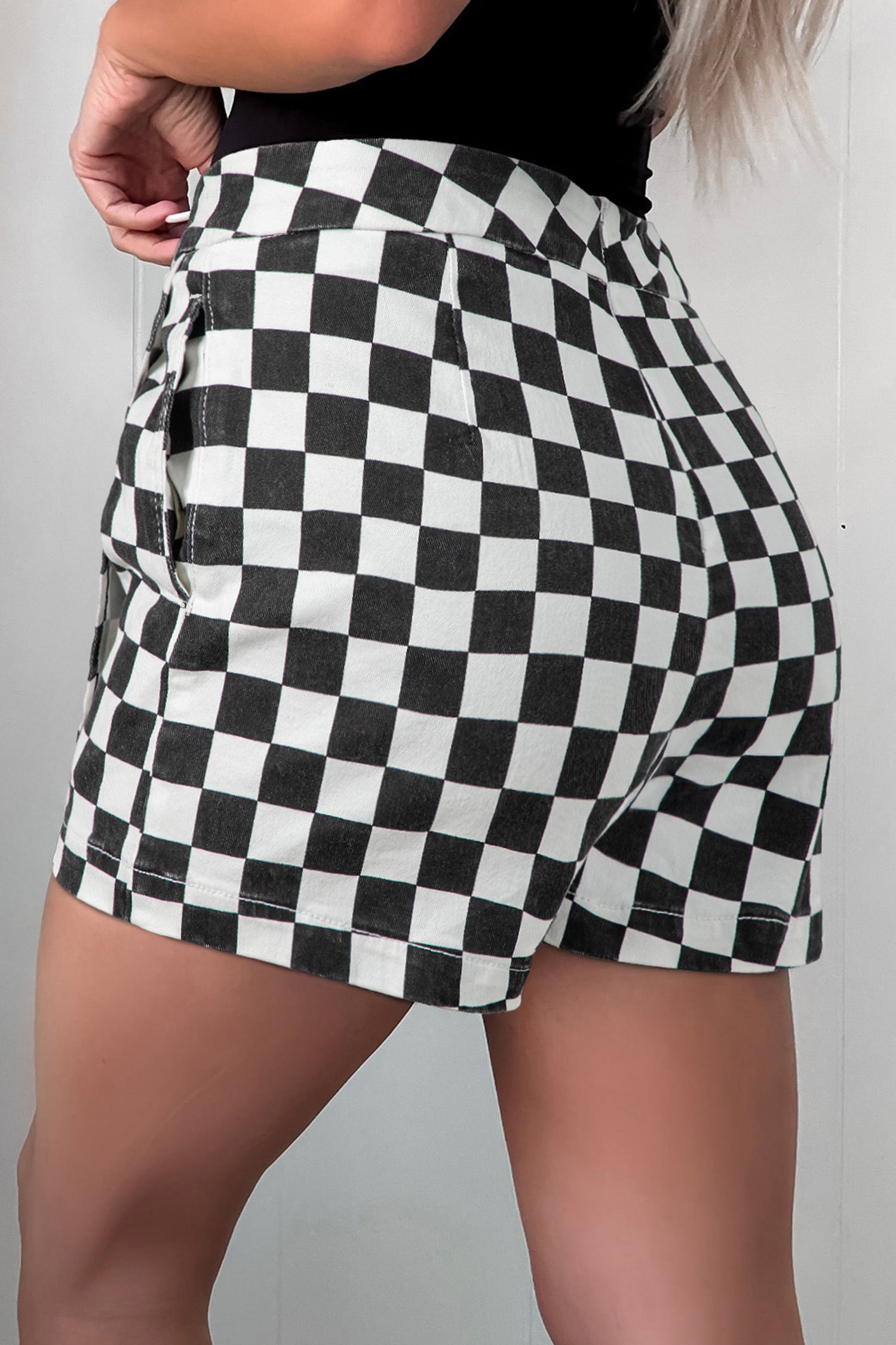Short en jean à carreaux — Noir & Blanc