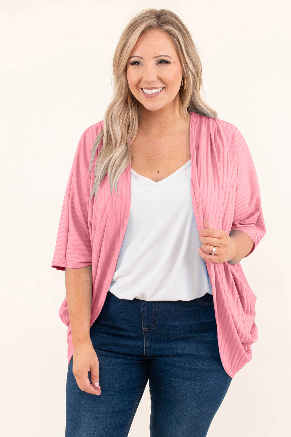 Gilet ouvert côtelé Grande Taille — Rose