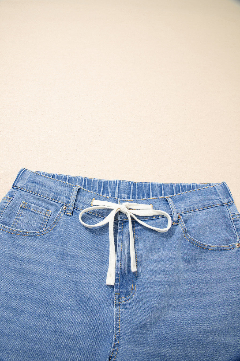 Jean Grande Taille Wide Leg à Lacets Contrastés