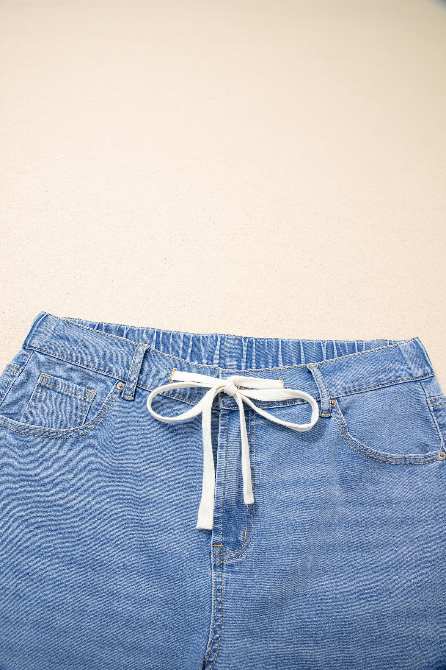 Jean Grande Taille Wide Leg à Lacets Contrastés