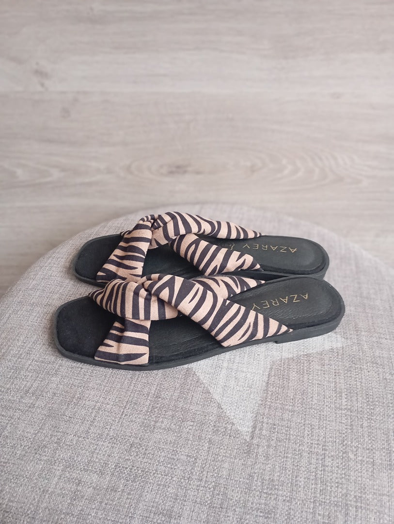 Mules zébrées marron — Azarey — Taille 36 — Neuve