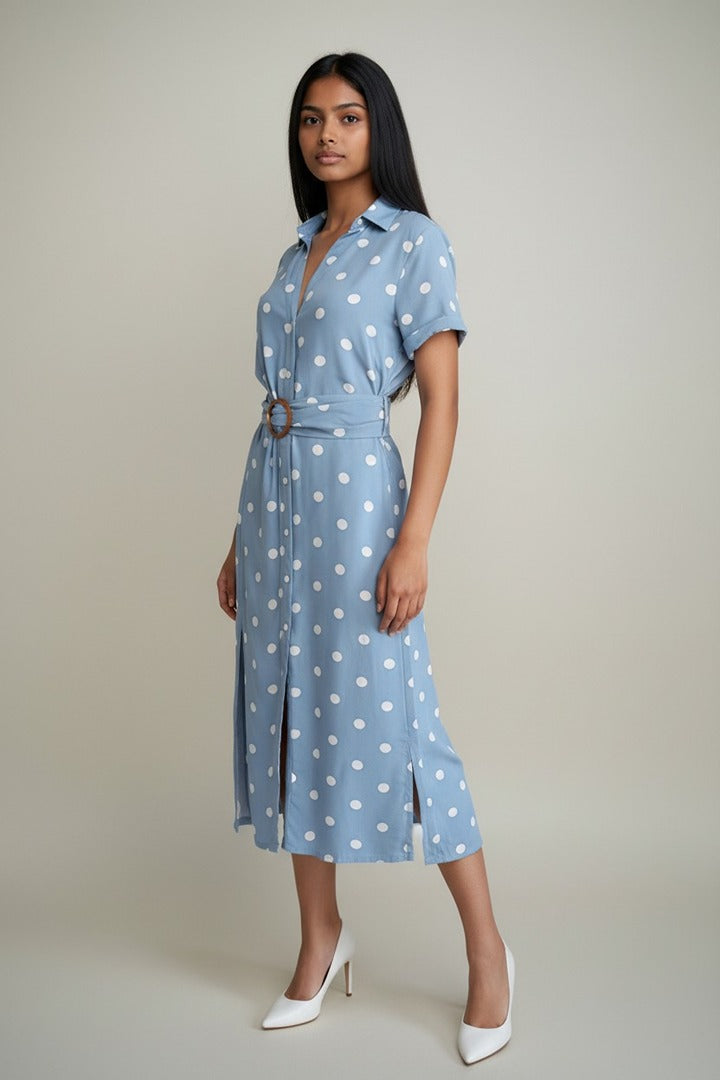 Robe chemise bleu ciel à pois — Bershka — Taille S — Très bon état