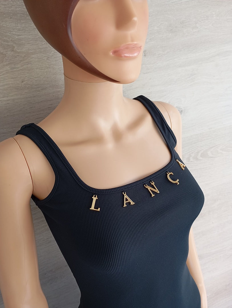 Robe mini noire détails dorés — Lança Perfume — Taille XS — Neuve