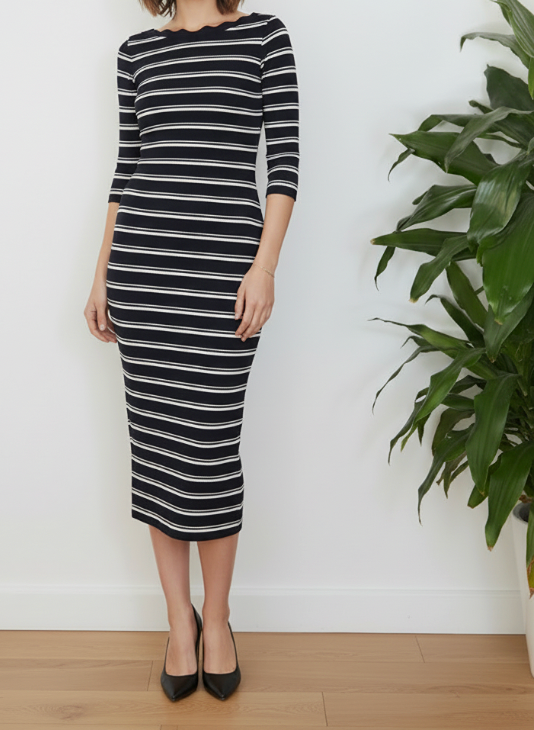 Robe longue rayée marine & doré — Massimo Dutti — Taille XS — Très bon état