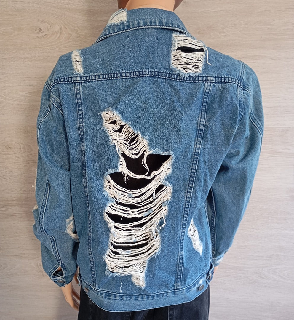 Belle veste en jean Revamped Denim taille M - Bleu et blanc