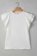 Blouse Blanche Froissée à Volants Superposés