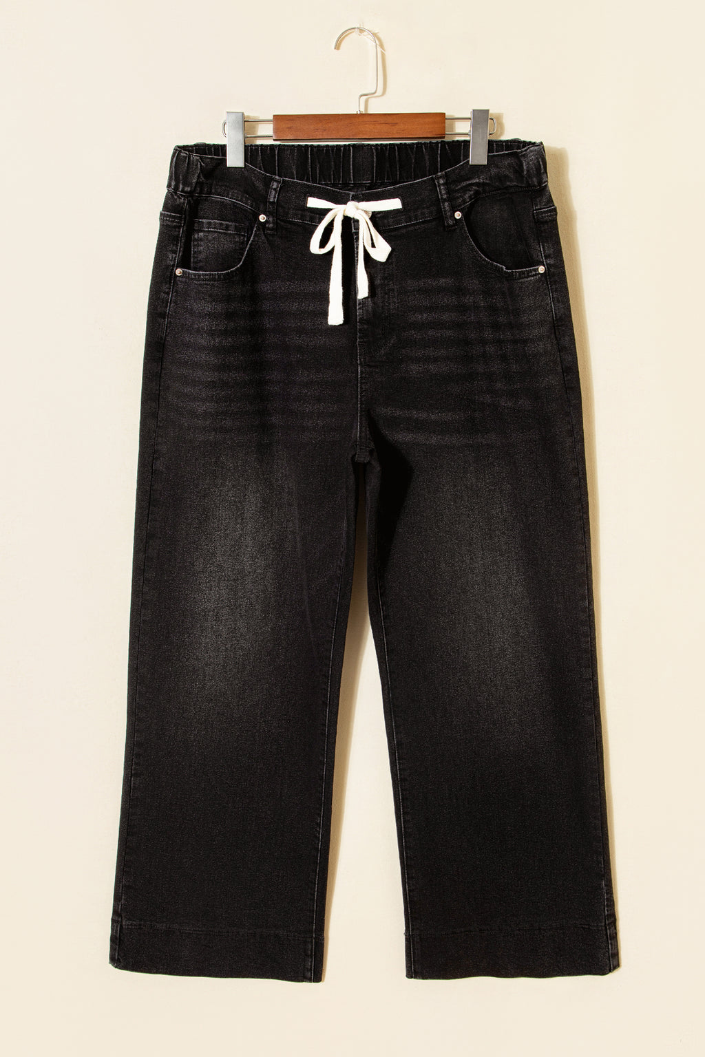 Jean Grande Taille Wide Leg à Lacets Contrastés