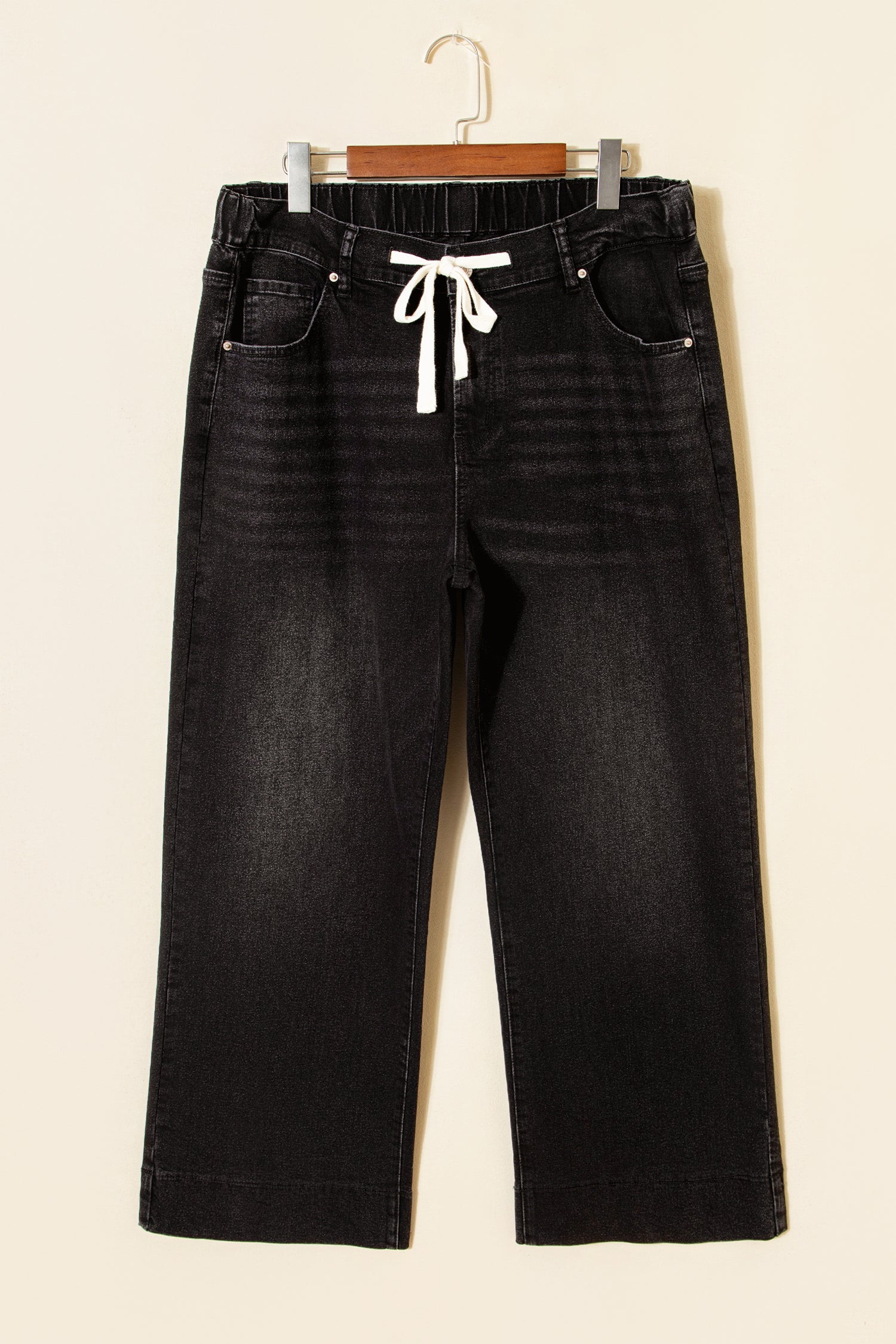 Jean Grande Taille Wide Leg à Lacets Contrastés