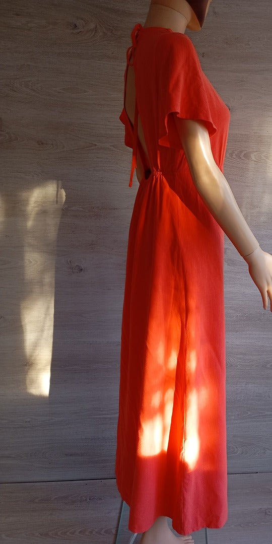 Belle robe longue dos nu manches courtes - Calie Paris Taille S - Orange - Neuve