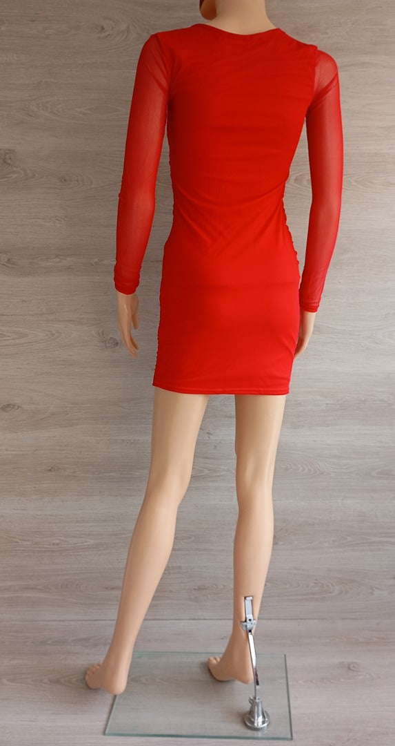 Robe courte moulante manches longues transparentes 🌸 Boohoo 🌸 34 - Rouge - Neuf avec étiquette