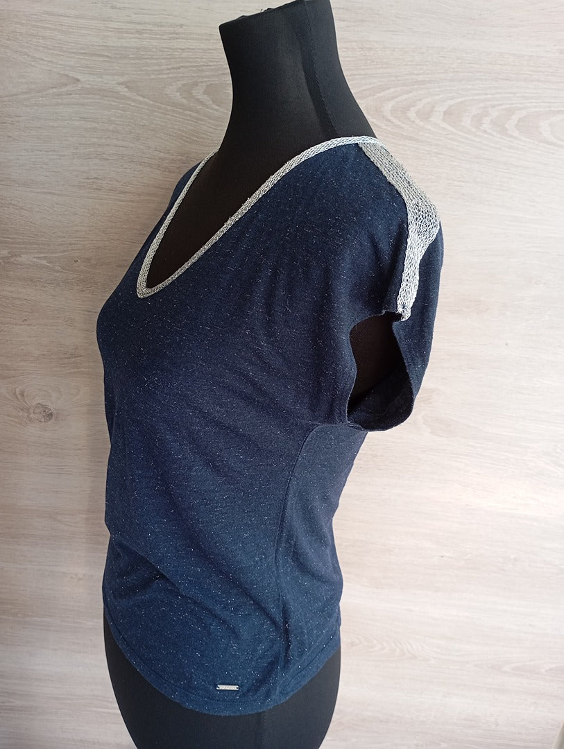 T-shirt manches courtes Morgan - Xs - Bleu marine et argenté - Très bon état