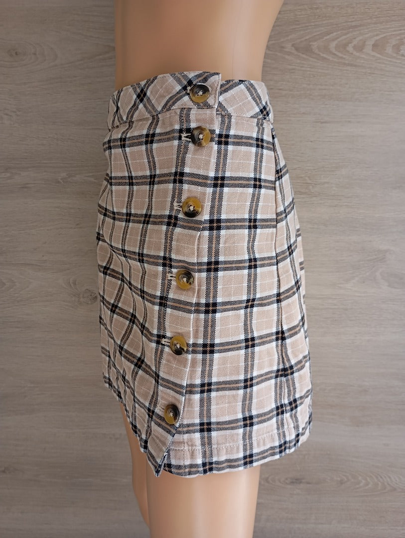 Mini-jupe H&m Divided - 36 - Beige - Très bon état - coton - motif carreaux