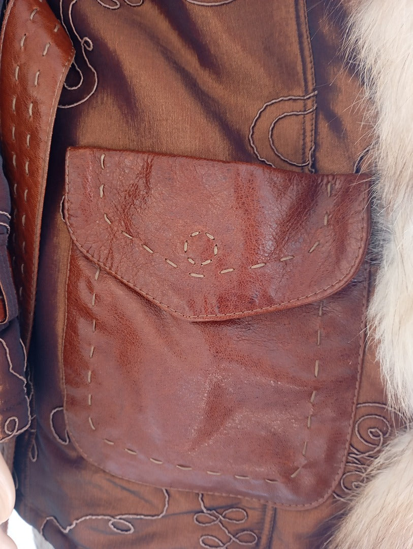 Manteau en fourrure naturelle de Renard Elazar Leather taille S - Marron bronze irisé