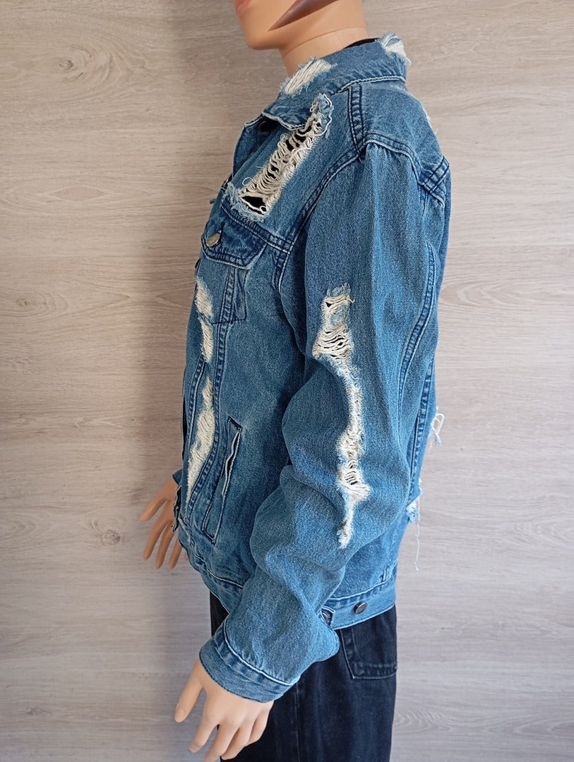 Belle veste en jean Revamped Denim taille M - Bleu et blanc