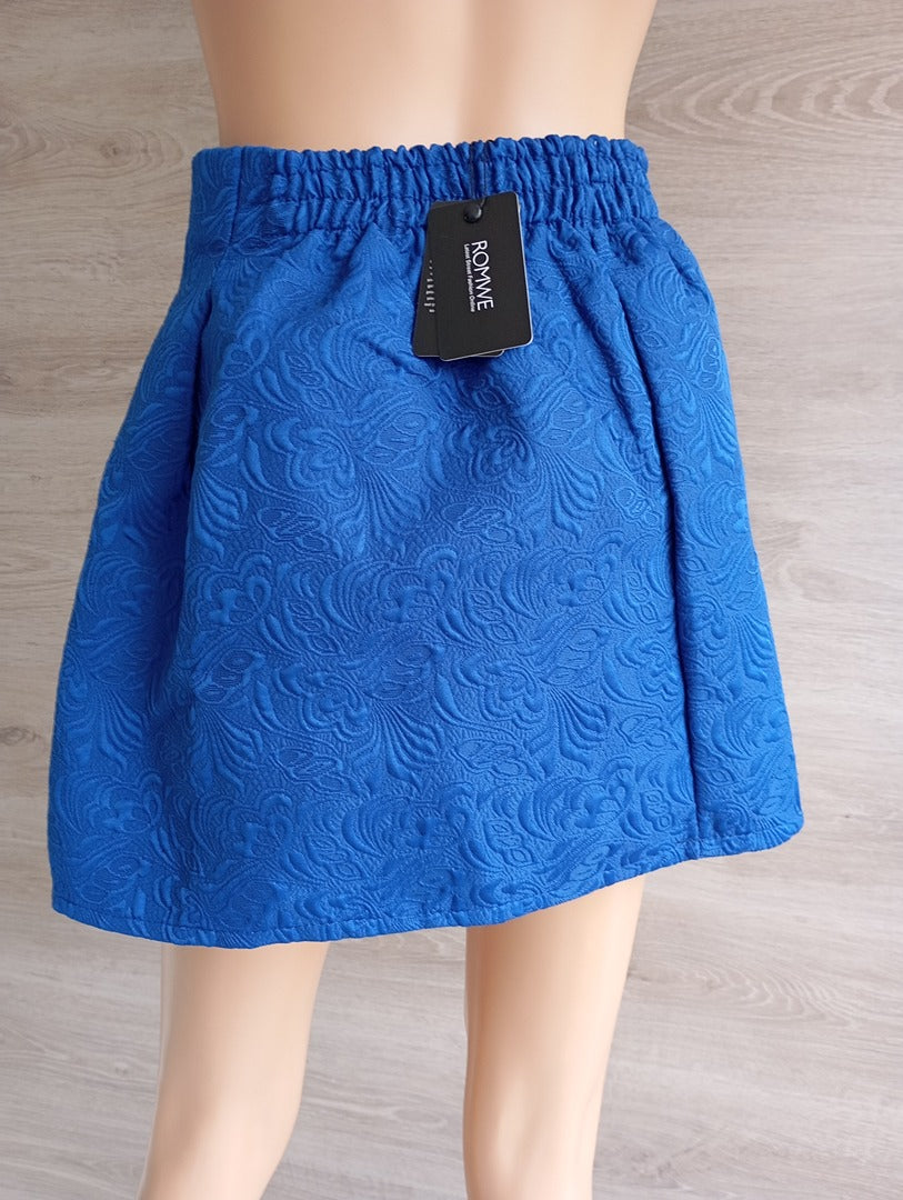 Superbe mini jupe avec relief floral - Romwe - taille S - Bleu - Neuf avec étiquette