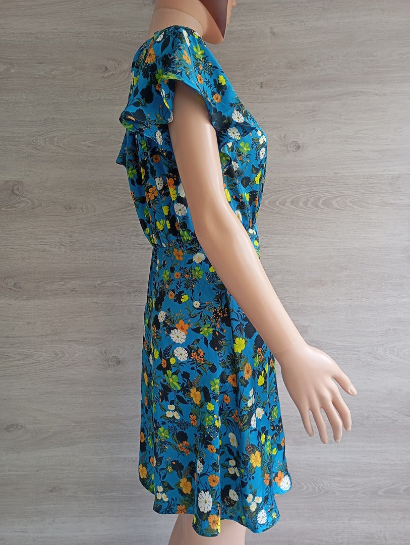 Robe courte Zara - S - Bleu fleuri - Neuf avec étiquette