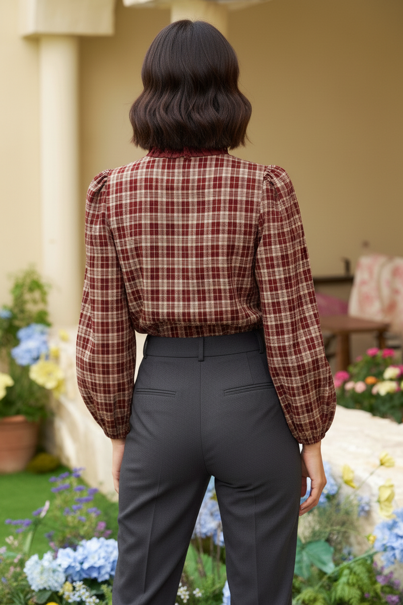 Chemise carreaux rouge - dos mannequin brun