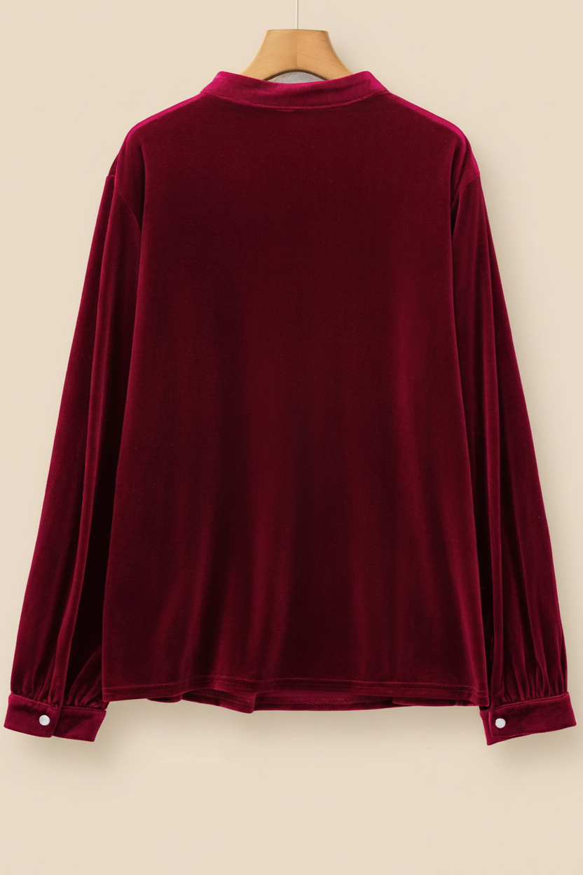 Chemisier dahlia rouge - cintre dos - fond beige