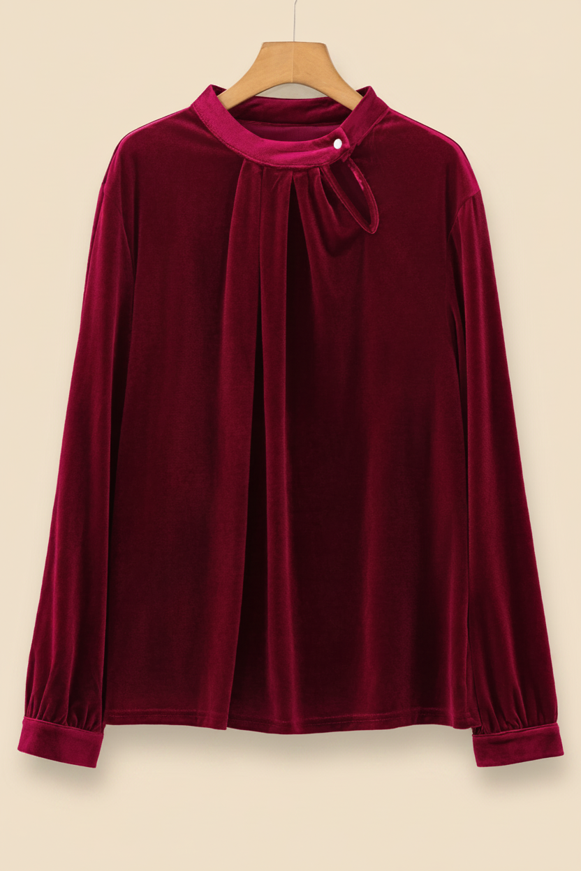 Chemisier dahlia rouge - cintre face - fond beige