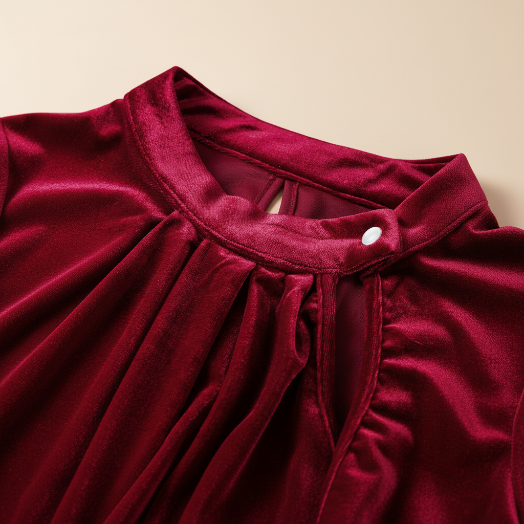 Chemisier velours dahlia rouge - détail col
