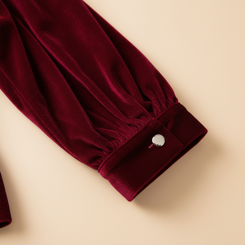 Chemisier velours dahlia rouge - détail poignet