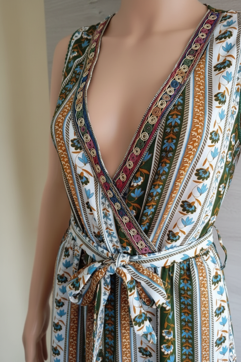 Détail décolleté fond beige