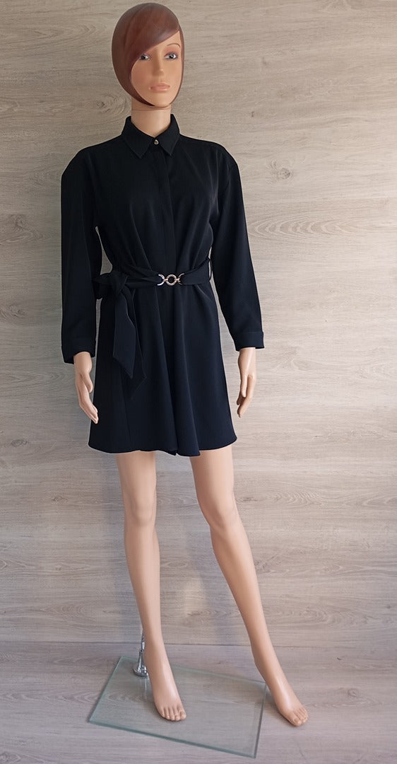 Robe courte chemise - manches longues - Zara - Xs - Noir - Très bon état