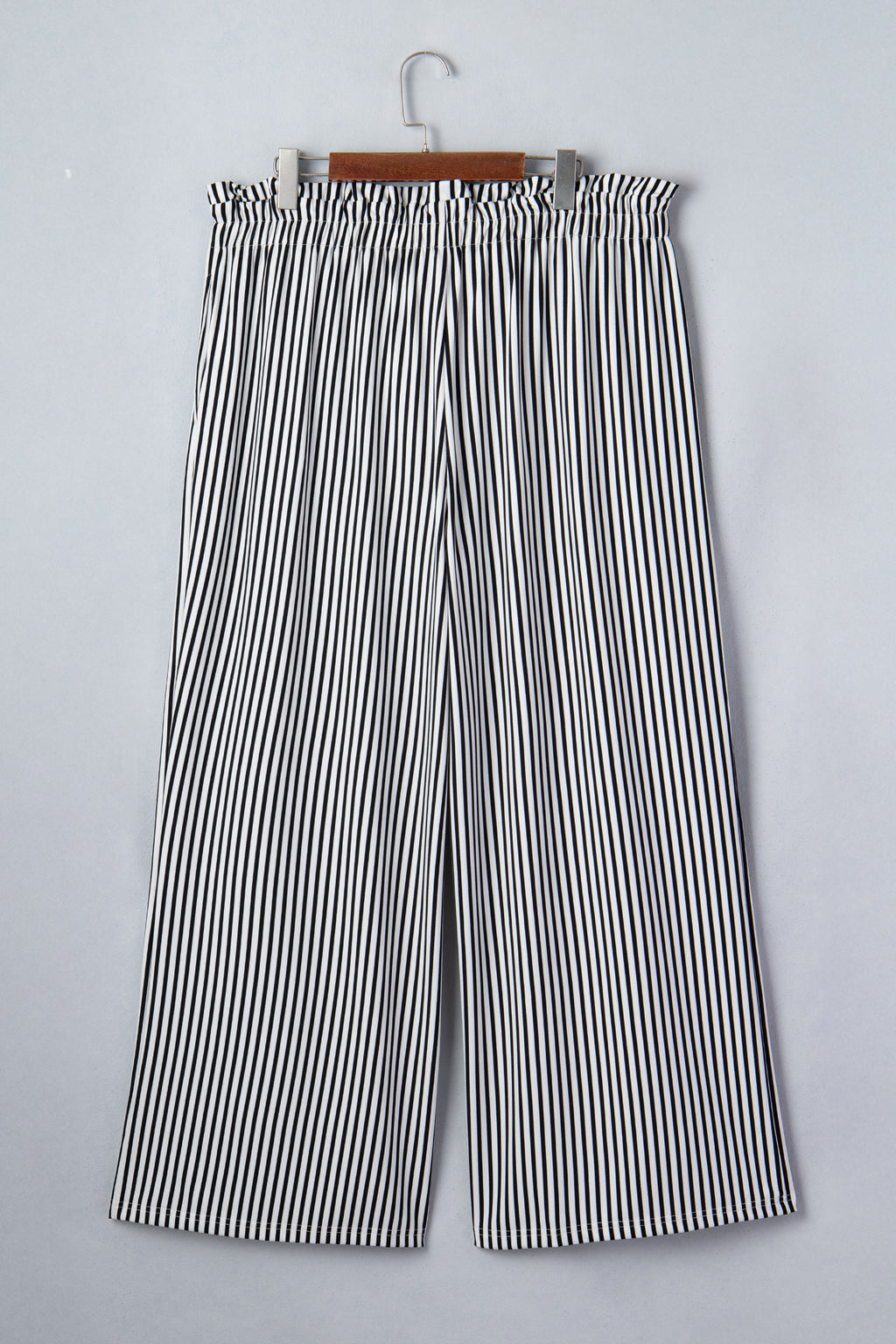 Pantalon Large à Rayures Noires — Taille Élastique & Poches Grande Taille