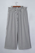 Pantalon Large à Rayures Noires — Taille Élastique & Poches Grande Taille