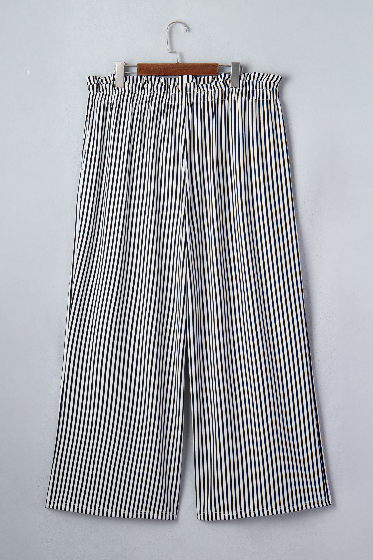 Pantalon Large à Rayures Noires — Taille Élastique & Poches Grande Taille