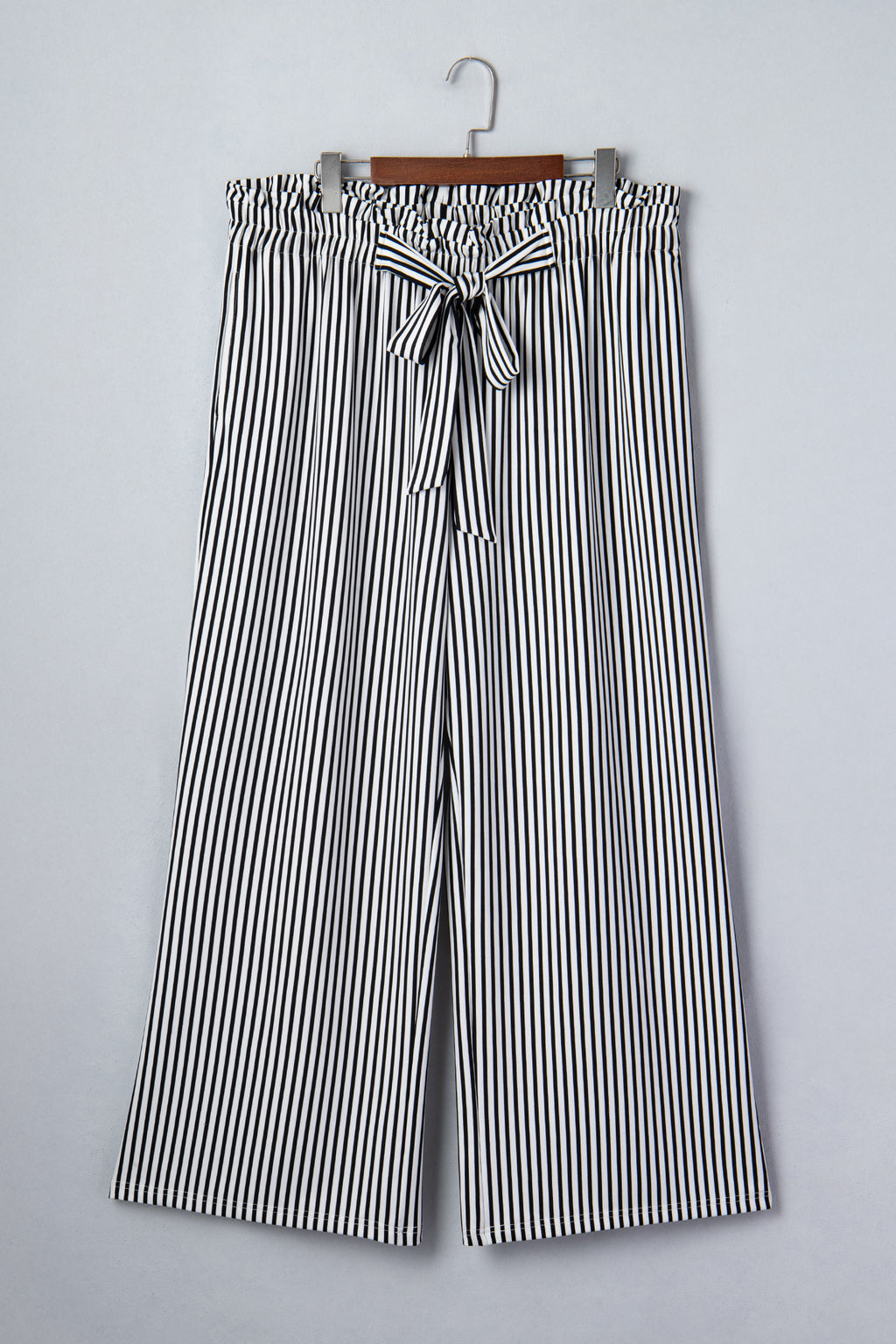 Pantalon Large à Rayures Noires — Taille Élastique & Poches Grande Taille