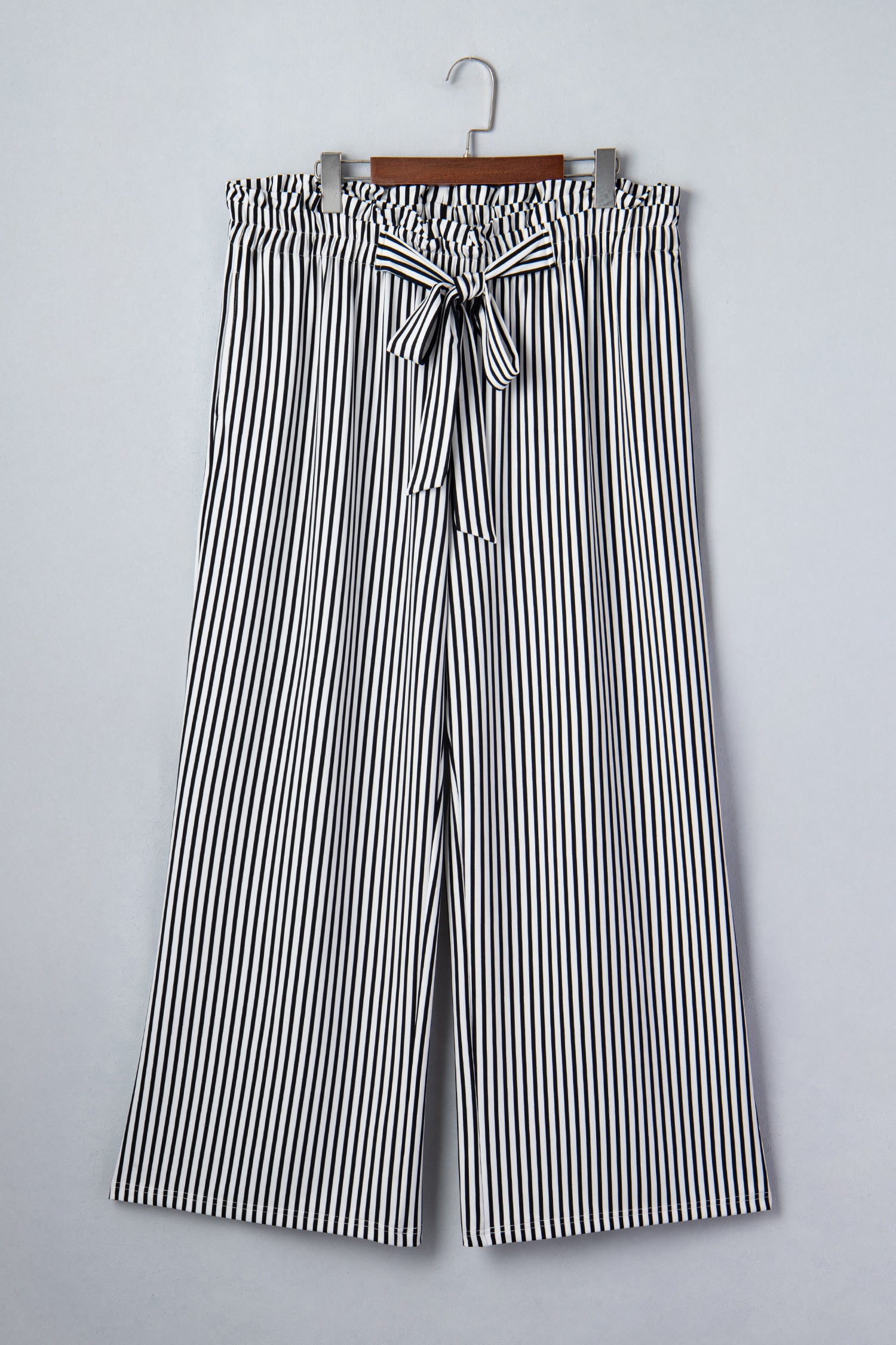Pantalon Large à Rayures Noires — Taille Élastique & Poches Grande Taille