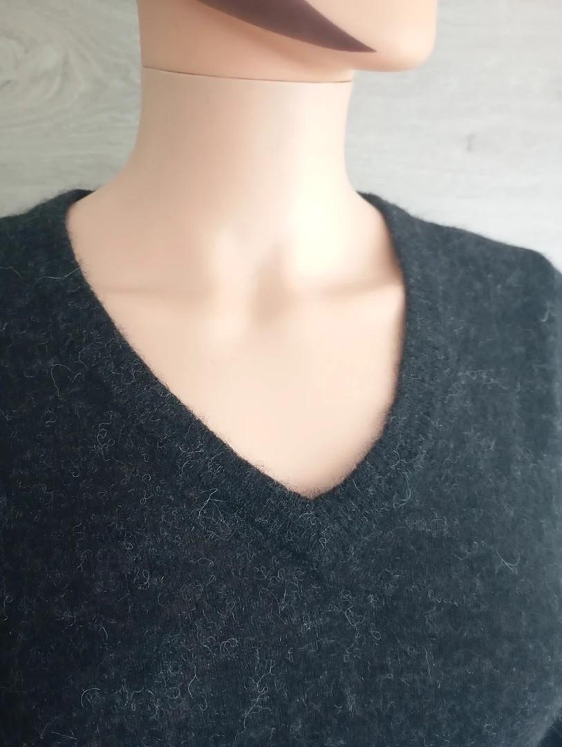 Pull fin femme manches longues noir/gris Gant en alpaga et laine mérinos Xs