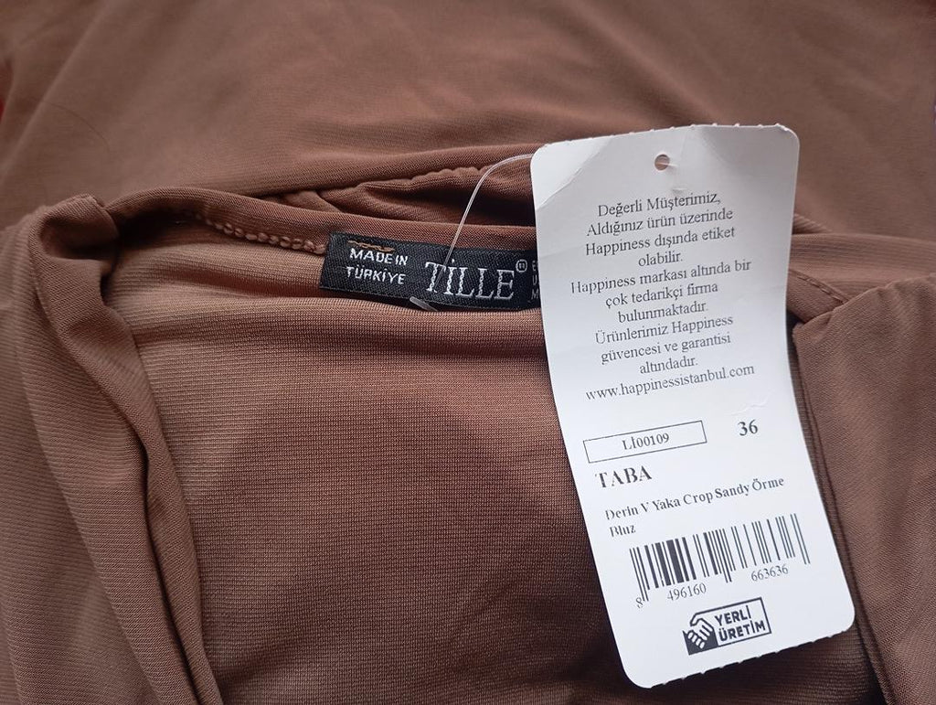 Crop top manches courtes marron taille S - Happiness - neuf