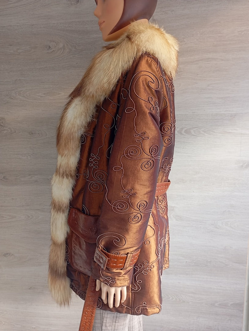 Manteau en fourrure naturelle de Renard Elazar Leather taille S - Marron bronze irisé
