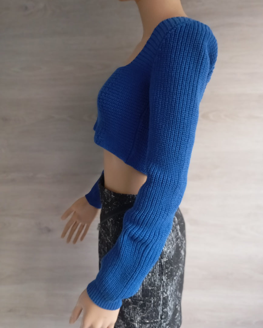 Haut court - Top en maille femme Chiquelle - Xs/s - Bleu - très bon état - manches longues