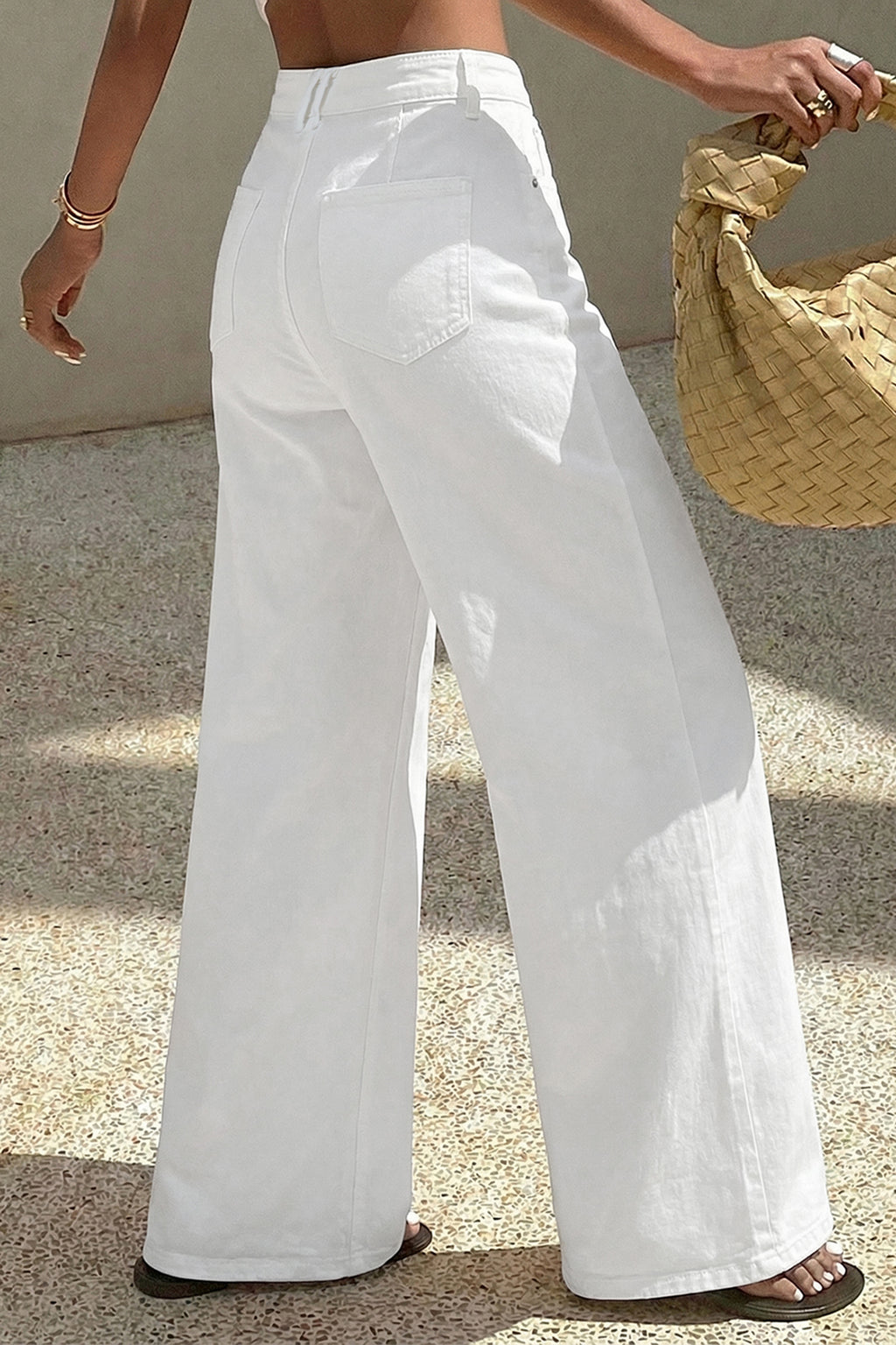 Jean blanc uni — Coupe jambes larges & taille mi-haute