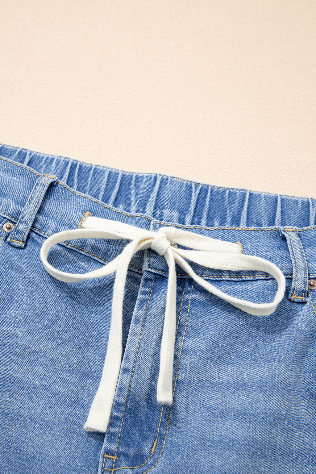 Jean Grande Taille Wide Leg à Lacets Contrastés