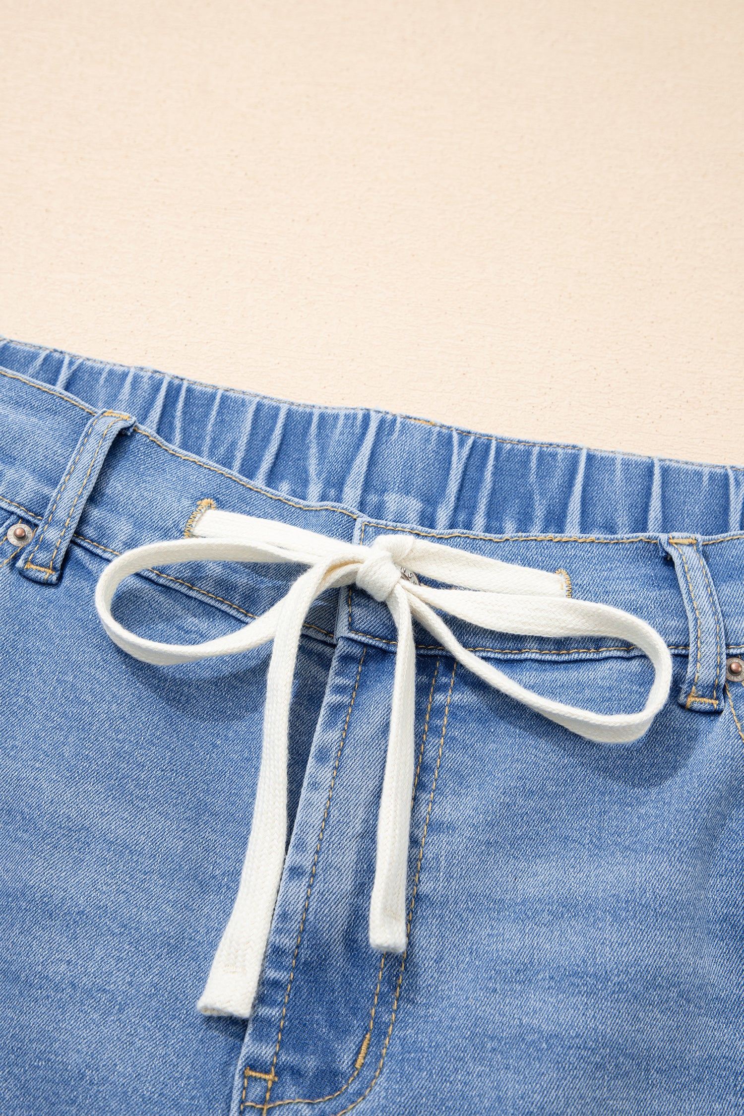Jean Grande Taille Wide Leg à Lacets Contrastés