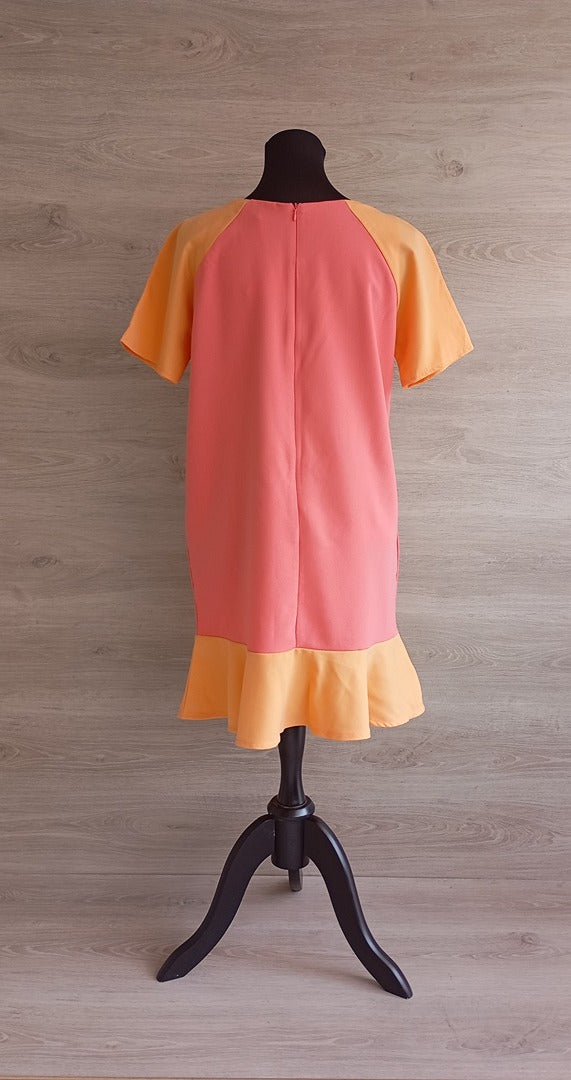 Robe courte manches courtes 🌸 Kling 🌸 L - Rose et orange - Neuf avec étiquette - style vintage