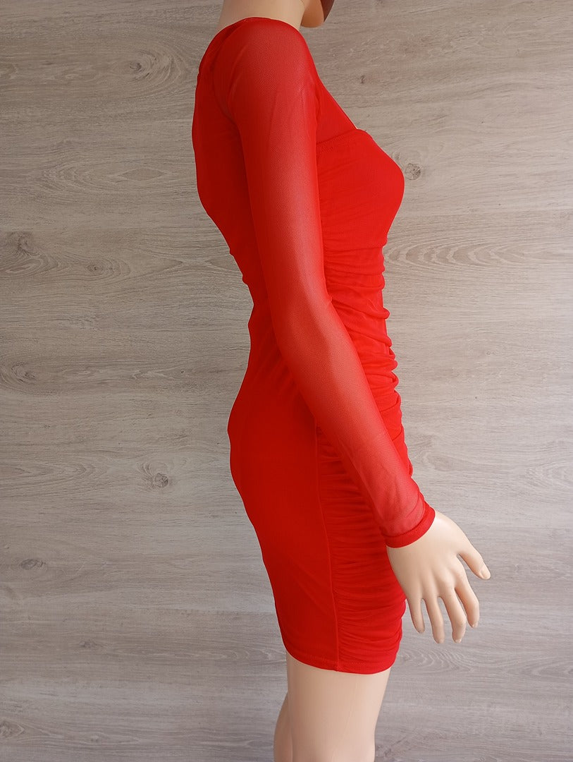 Robe courte moulante manches longues transparentes 🌸 Boohoo 🌸 34 - Rouge - Neuf avec étiquette